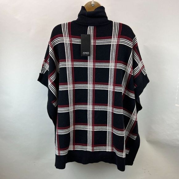 Jones New York Turtleneck Poncho In Black Cayenne Ivory Womens S/M NWT - Picture 4 of 7